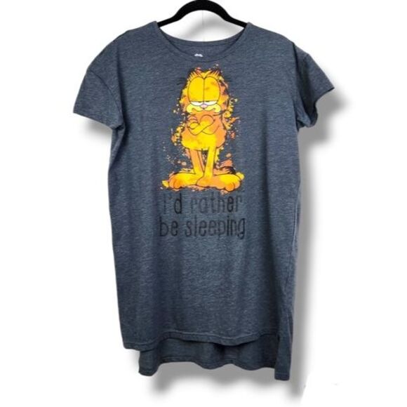 Garfield Pajama T-Shirt Camisole I'd Rather Be Sleeping Cotton Blend Nightgown M - Picture 1 of 14